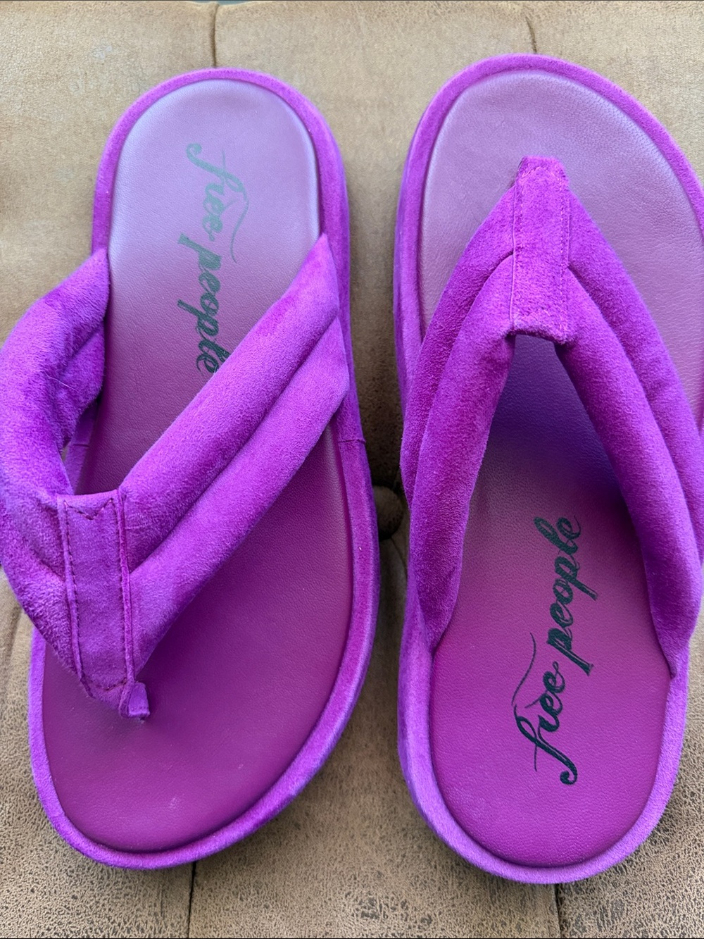 Free People Suede Padded Flip Flop Sandals - Bright Magenta